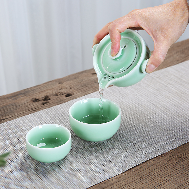 Small Porcelain Tea Pot Set Beauty Glazed Green Teacups Luxury Chinese Tea Set Conjunto De Cha Travel Cup Set AC50TS