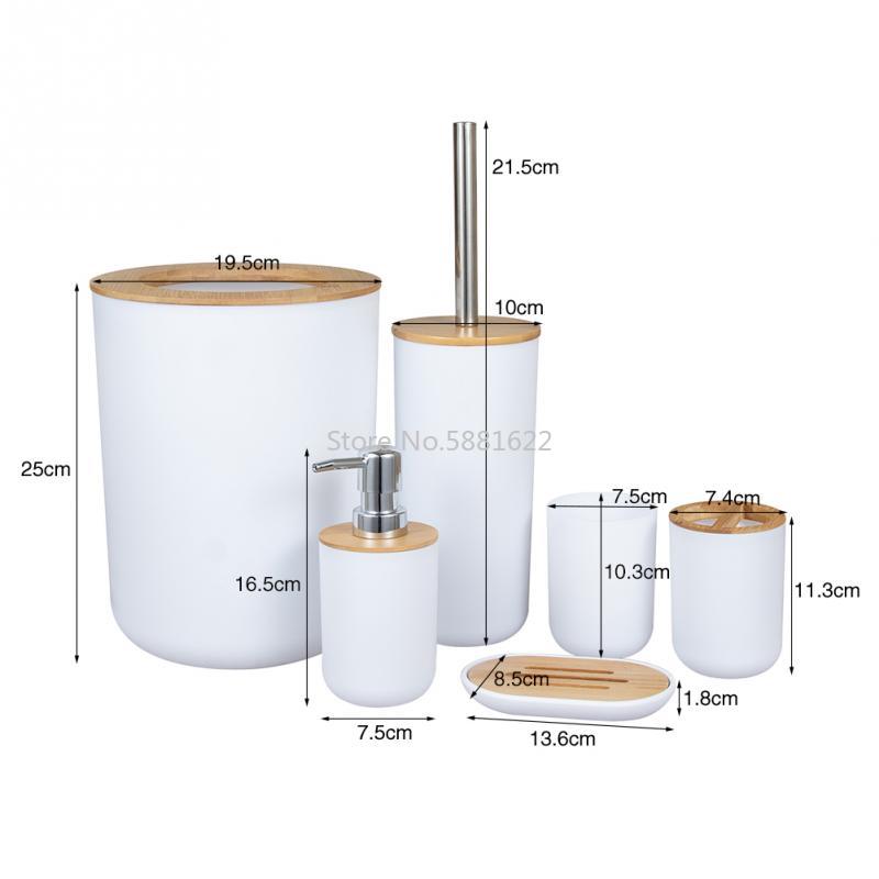 6 stk / sæt bambus badeværelsessæt toiletbørsteholder tandbørste glaskop sæbedispenser sæbeskål badeværelse tilbehør