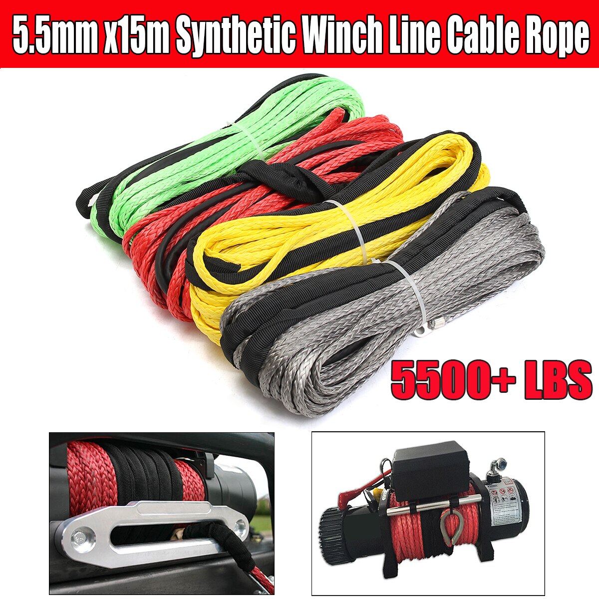 3/16 ''X 50 'Synthetische Vezels Winch Line Kabel Touw 5500 + Lbs + Schede Voor Atv Utv 5.5mm * 15M Synthetische