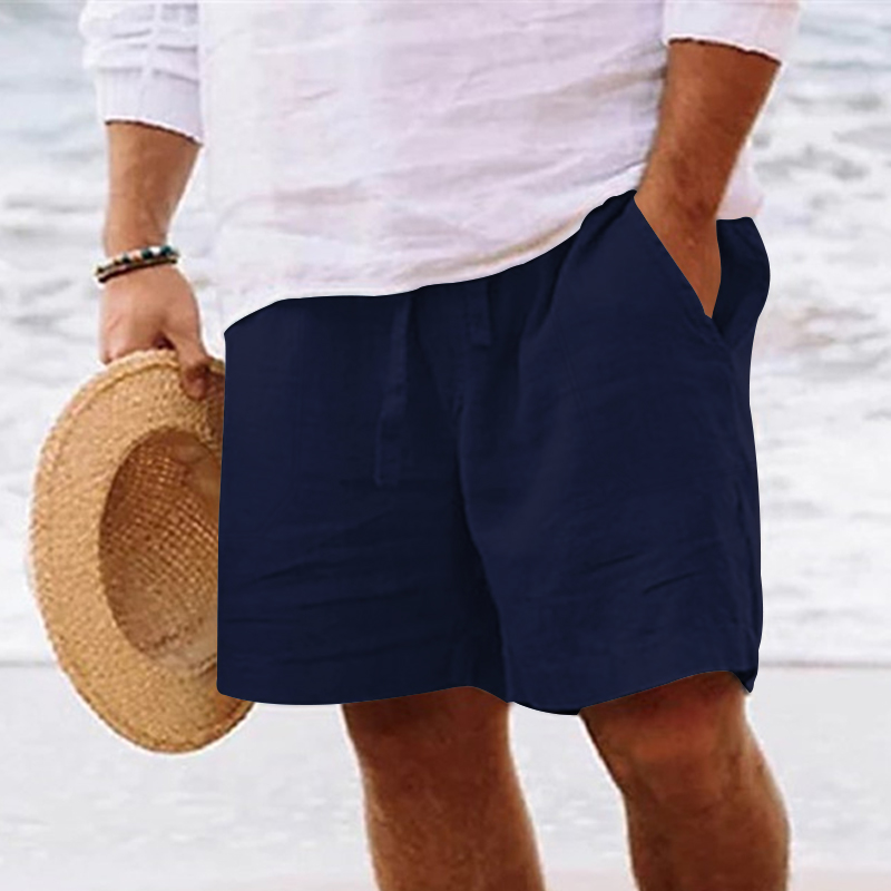 Pantalones cortos de lino y algodón para hombre, Bermudas de cinco puntos, cintura elástica con cordón, pierna recta, Color sólido, transpirables, uso diario en la playa: 5 XL / Multicolor