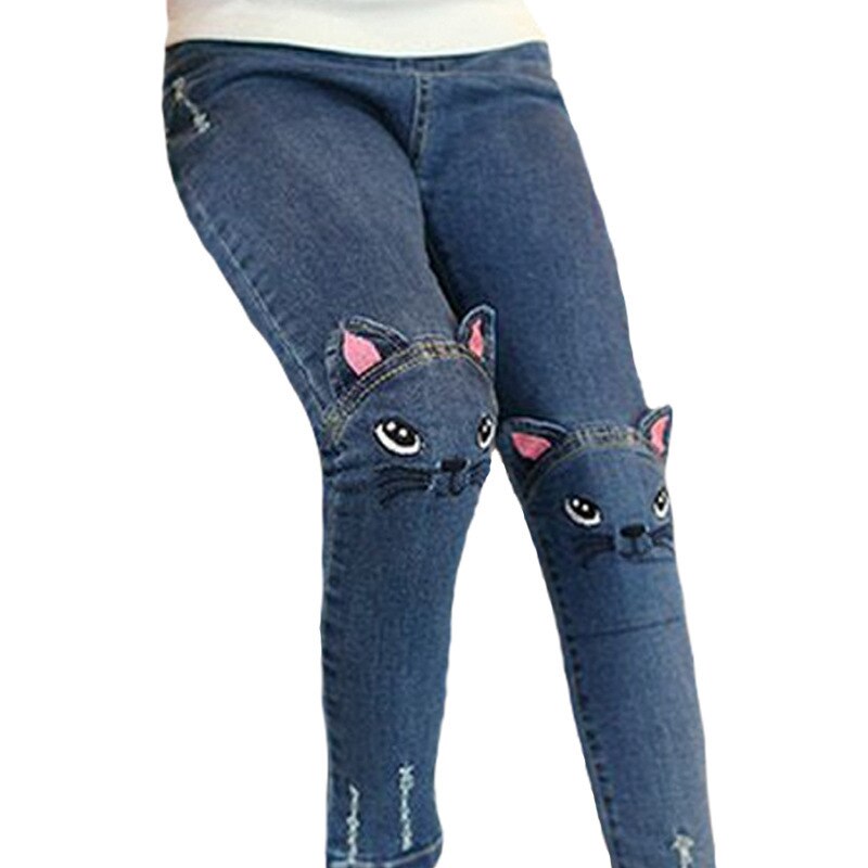 Tegneserie kat piger jeans forår efterår piger leggings børn blyant bukser børn bukser pantalon filet: 4t