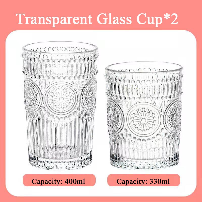 400ml Transparent Glass Water Cup Household Simple Fresh Style Wine Glass Retro Carved Drinking Juice Milk Coffee Beer Glass Cup: TM 330ML and 400ML