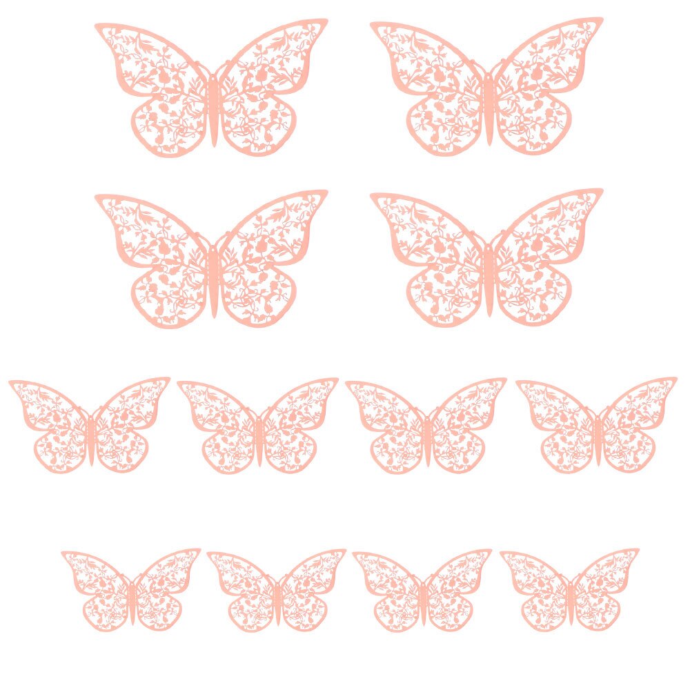 Autocollant mural papillon 3D ajouré, 12 pièces/ensemble, décoration pour mariage, décor de salle pour la maison, pour fenêtre, or argent, Stickers muraux: rose gold	Type 3