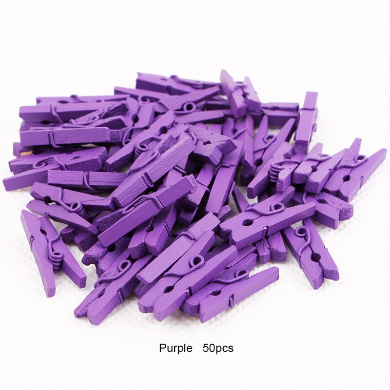50pcs Small Size 2.5cm Mini Natural Wooden Clips For Photo Clips Clothespin Craft Decoration Clips Pegs: Purple