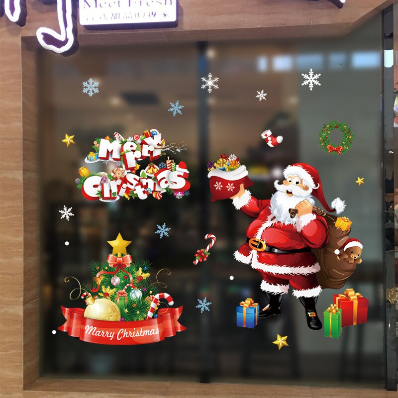 Glædelig jul vinduesglasklistermærker gør-det-selv-aftagelige wallsticker julemand snemand jul julefest indretning til hjemmebutik: Tl17