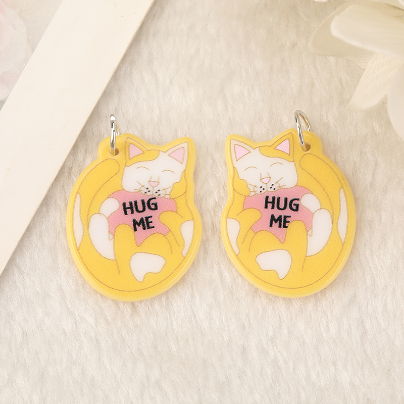 6Pcs Valentine Charms Acrylic Love Cat XOXO For Necklace Keychain Diy Making Accessories: Light Yellow Gold Color