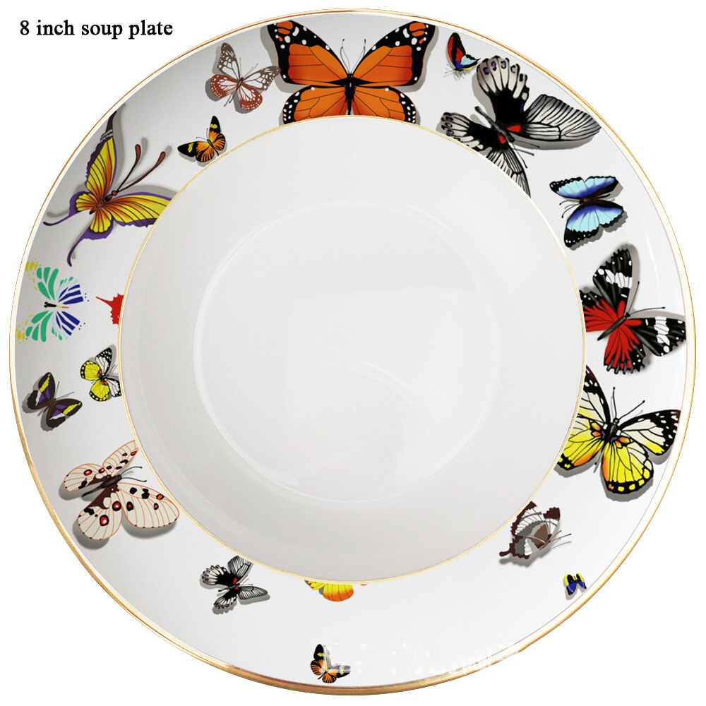 Ceramic Tray Gold Rim Plate Flat Dish Cake Dinner Tray Bowl Tableware Butterfly Bone China Tea Milk Cup Coffee Cup and Saucer: H