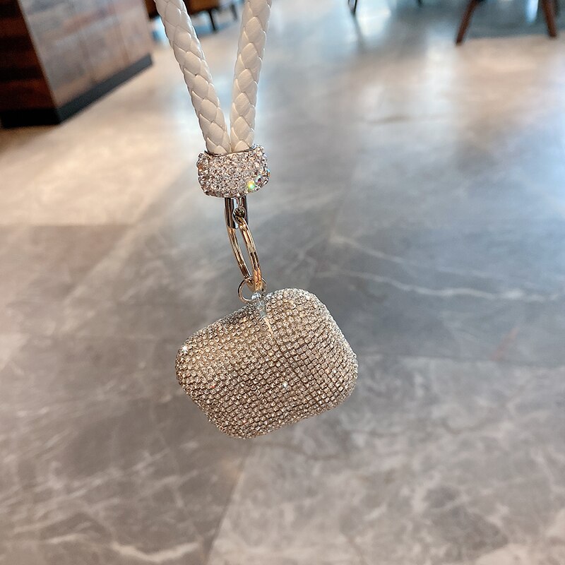 Glitter krystall diamant flettet håndledd tau silikonetui for apple airpods 1 2 pro 3 trådløs lading bluetooth headset deksel