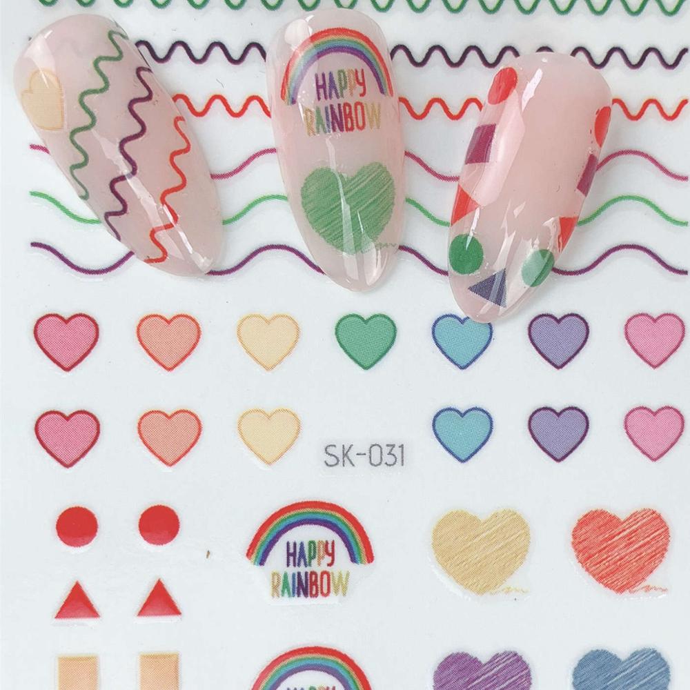 1 stuk zelfklevende nagelstickers uit de hyuna-serie met eipatroon, nageltips, 3d manicurestickers, nageldecoratietools in regenboogkleuren.: Sk -031