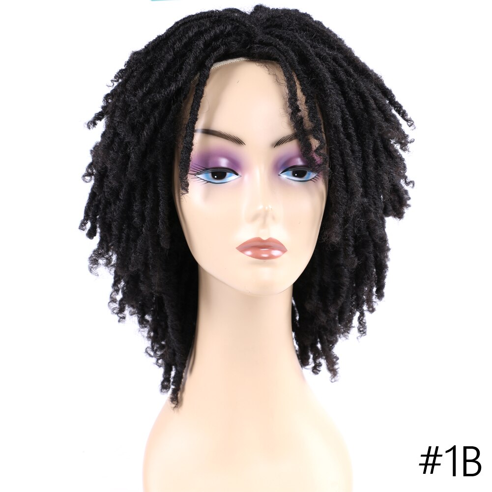Yunrong dreadlock krøllet paryk kort twist naturlig sort  /1b 30 ombre brun til sort hvid kvinder og mænd afro krøllet syntetisk paryk: 1b