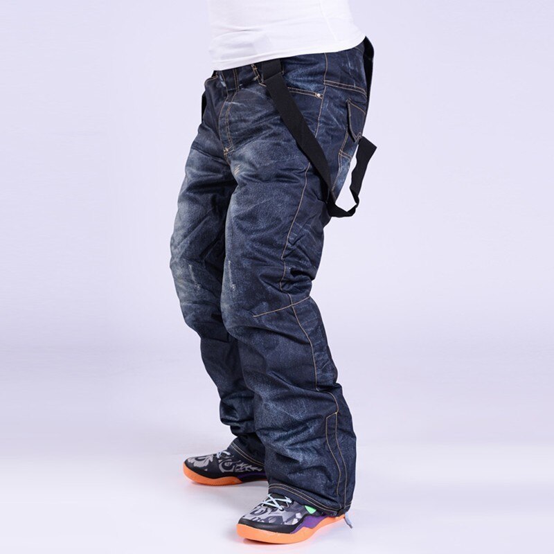 Men Winter Warm Denim Ski Pants Outdoor Skiing Skating Windproof Waterproof Breathable Thicken Ski Snowboard Trousers Snow Pant