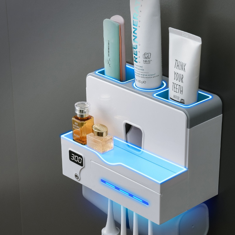 Uv Sterilisatie Tandenborstel Houder Voor Badkamer Automatische Tandpasta Squeezer Dispenser Wandmontage Badkamer Accessoires Sets
