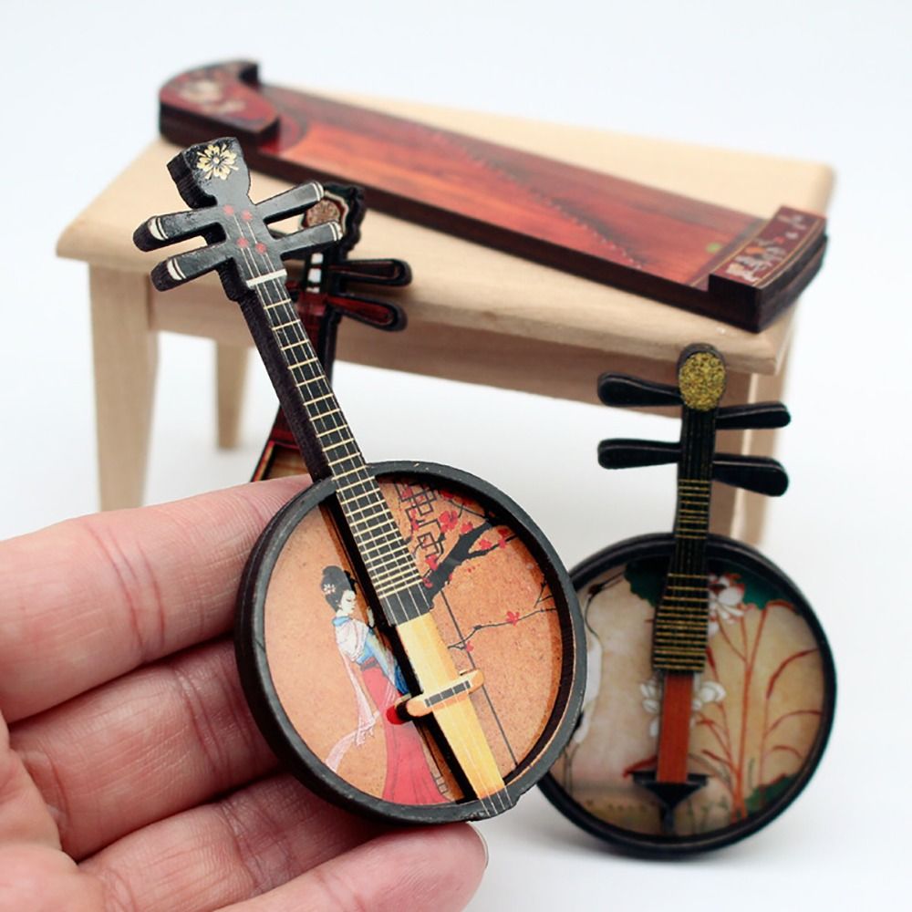 1/6 1/12 Poppenhuis Muziekinstrumenten Courtisane Patroon Hout Chinese Klassieke Instrument Foto Rekwisieten Multicolor
