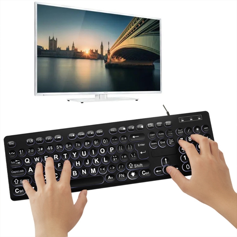 LED Backlit Keyboards 104Keys Standard Full Size USB Cord Backlit Keyboards Big Print Letter with White Illuminated