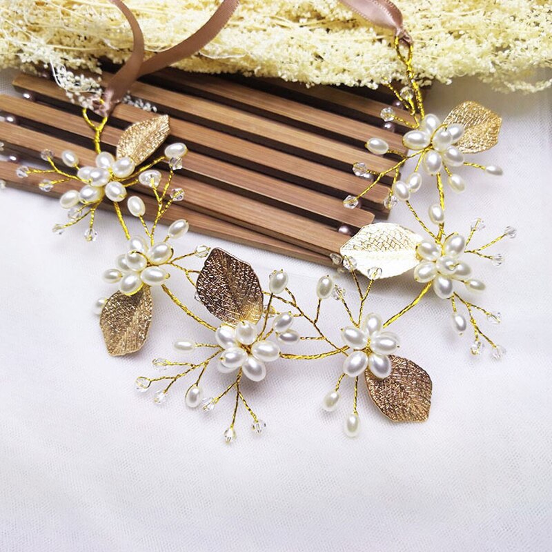 Wedding Headdress Bride Headpiece Crown Headwear Pearl Head Band Handmade Romantic Flower Hair Jewelry Accessories: 4