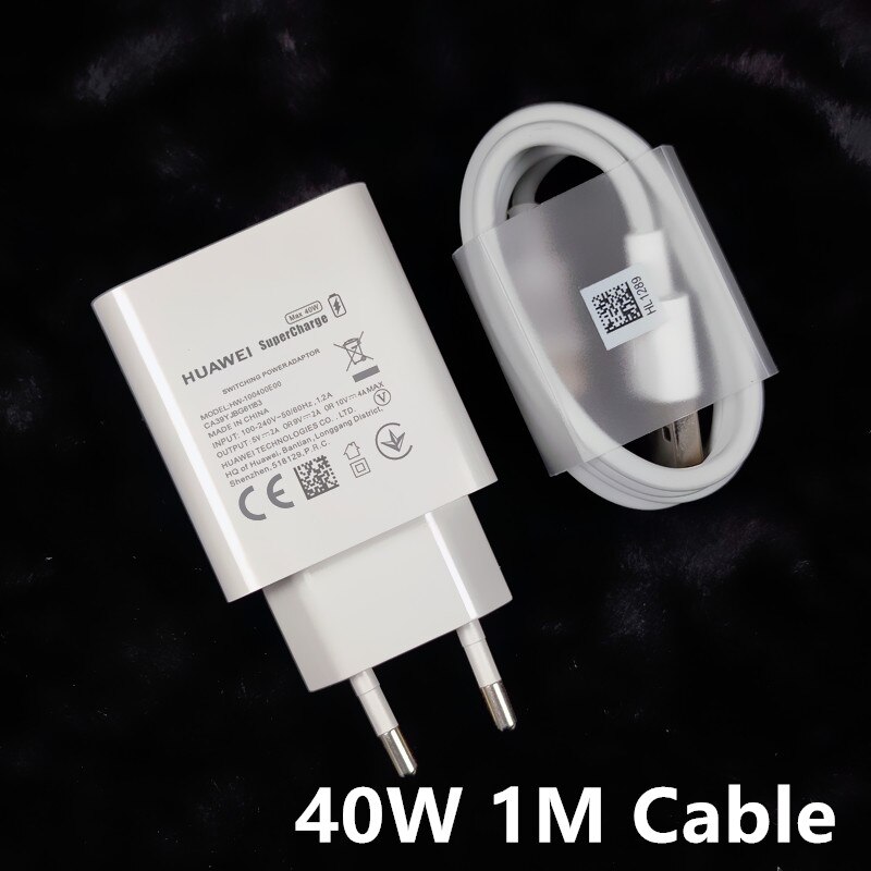 Huawei 40W Charger UK EU SuperCharge P30 pro fast charge adapter type C cable For Huawei P30 pro P40 Mate 30 20 pro V30: EU add 1M cable