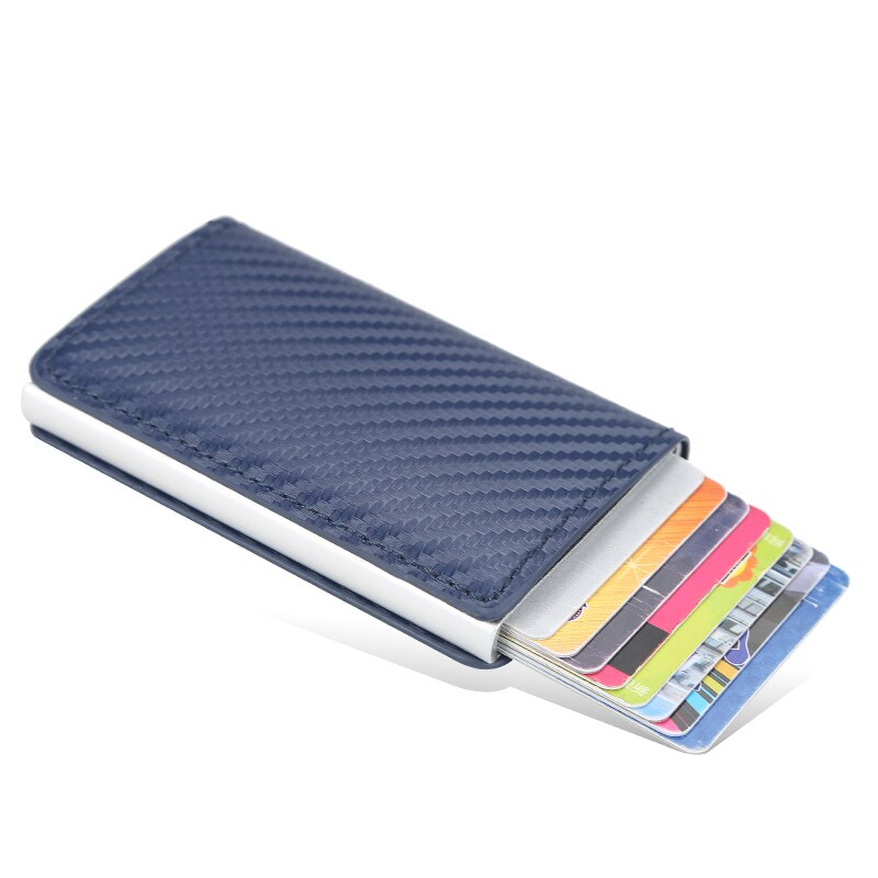 Carbon Fiber Rfid Blocking Mannen Creditcardhouder Lederen Bank Card Wallet Case Kaarthouder Bescherming Purse Voor Vrouwen: blue