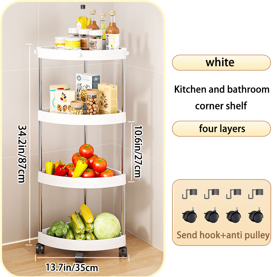 Support de rangement triangulaire pour salle de bain et cuisine, rangement d'angle, petit support de rangement pour chariot à roue universelle sur pied: WHITE