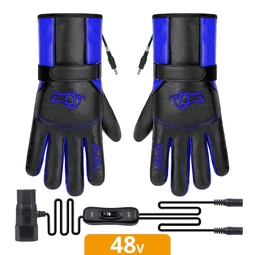 Heated Motorcycle Gloves Waterproof Heated Guantes Moto Touch Screen Battery Powered Motorbike Racing Riding Gloves Winter: Electric 48V Blue