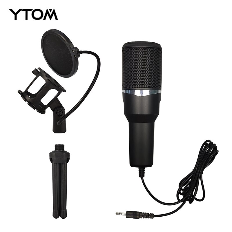 YTOM-micrófono M1Lite para PC con soporte de micrófono, micrófono de condensador de grabación con conector de 3,5mm, Compatible con PC y portátil