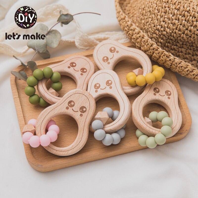 Laten We Chew Silicone Bijtring Kralen Avocado Armband Siliconen Crib Accessoires Tandjes Kralen Fopspeen Chain Baby Rammelaar