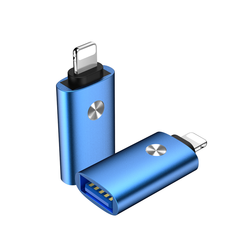 Adaptador USB OTG, convertidor de Cable de carga para iphone 11 Pro XS Max XR X 10 7 8 6 S 6 S Plus iOS 12 13, Conector de datos de carga rápida: Azul