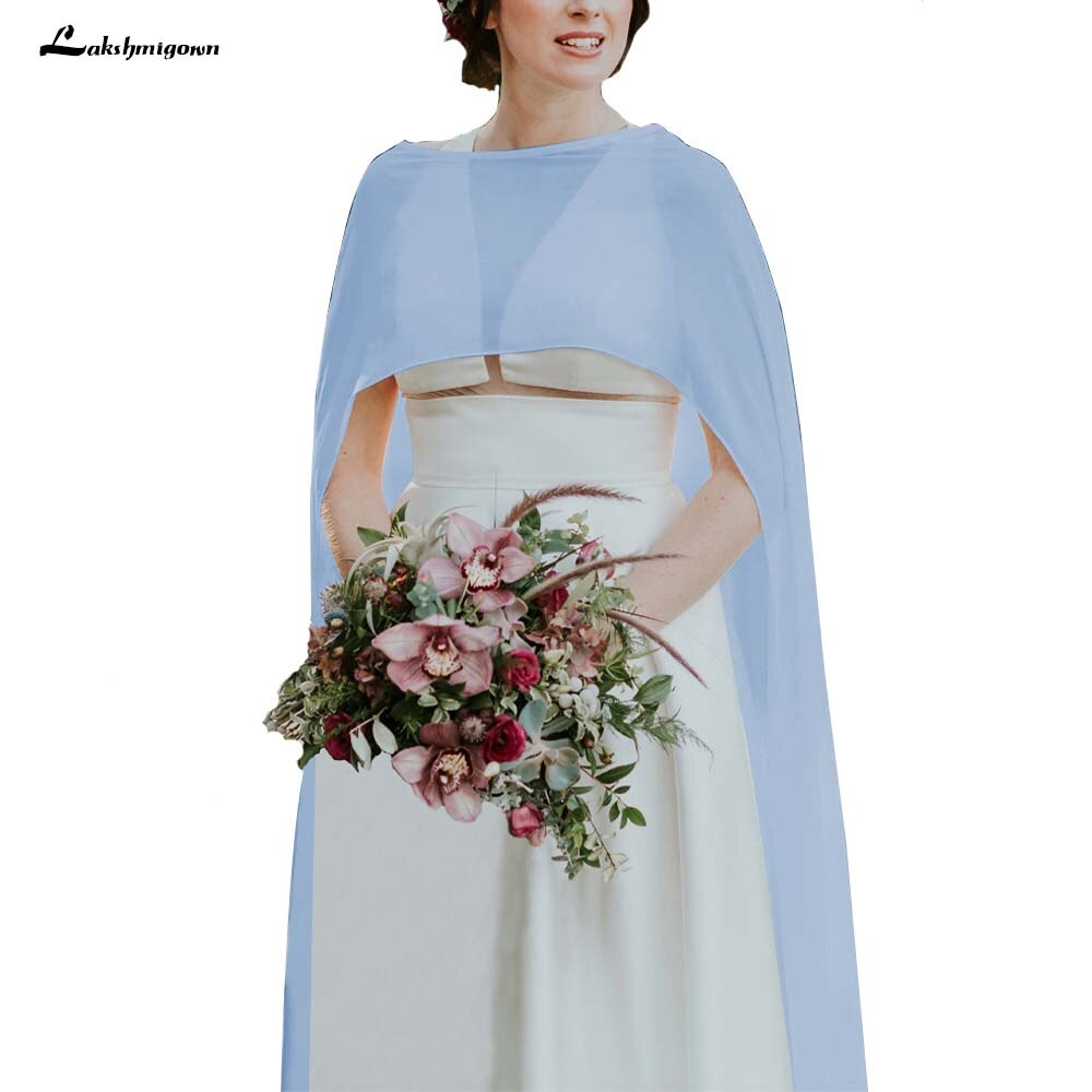Eenvoudige Goedkope Bruiloft Accessoires Jassen Bolero Chiffon Wedding Cape Sjaals Wit En Ivoor Bruids Wraps: Blauw