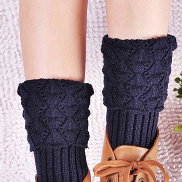 1pair Stretch Boot Cuffs Women Winter Short Crochet Grain Shell Knit Leg Warmers Foot Cover Toppers Socks NIN668: Blue