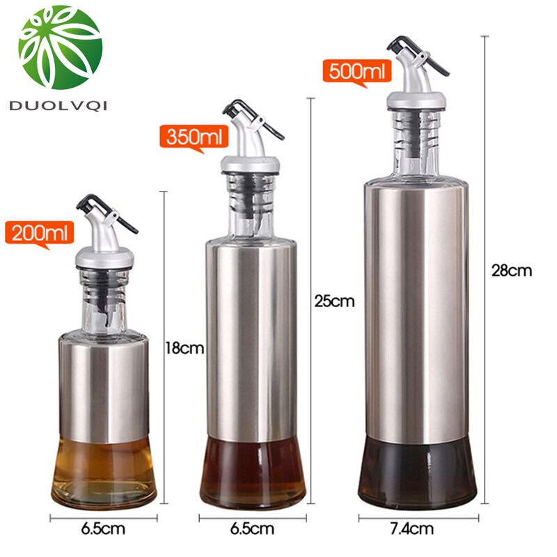 Botella de vidrio para cocina, recipiente de acero inoxidable para aceite, vinagre, vinagrera, almacenamiento, dispensador de salsa de soja, herramientas de cocina