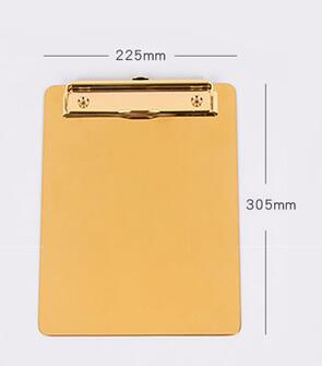 A4 Stainless Steel Clipboard Premium Golden Metal Hanging Clipboard as File Folder Writing Pads: Default Title