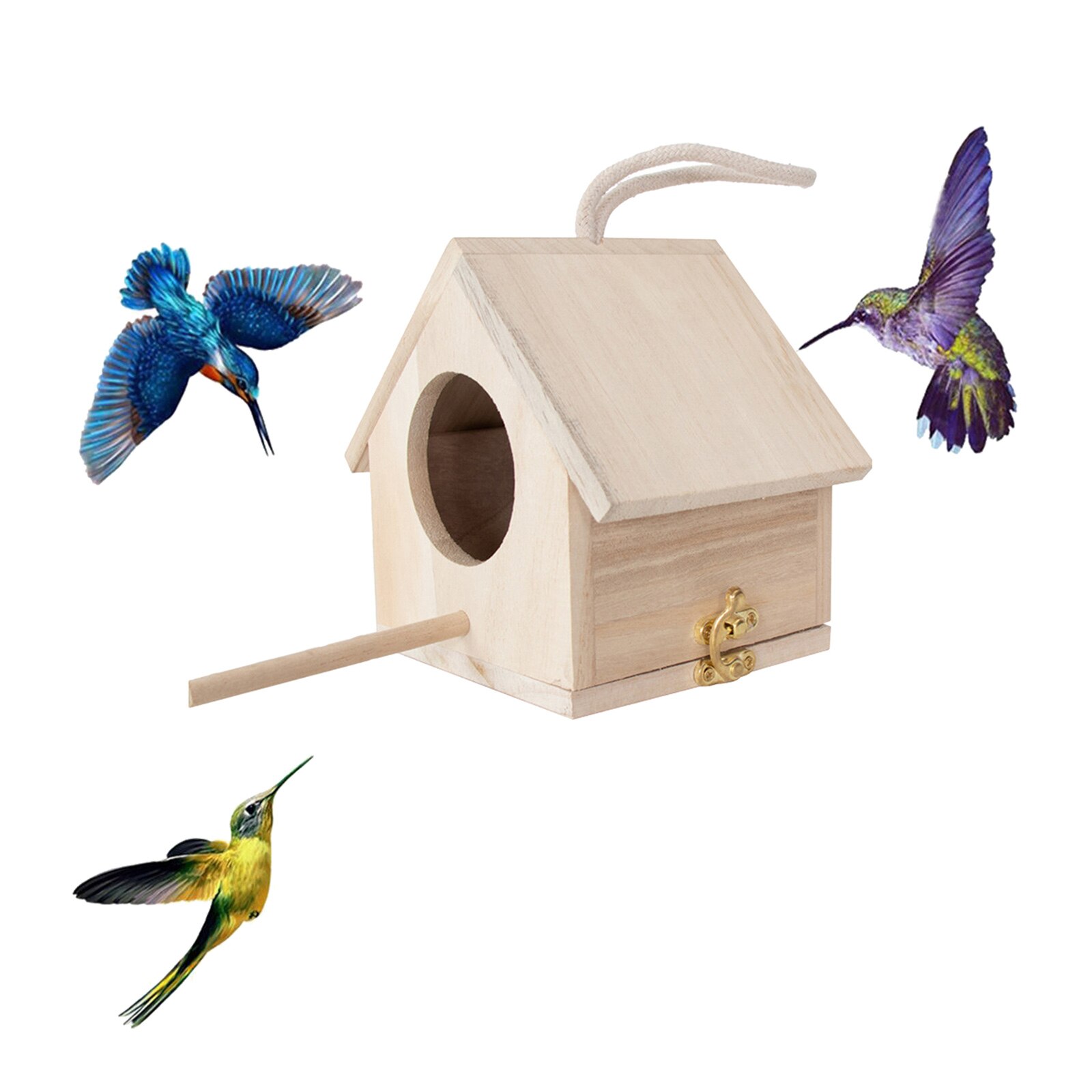 Unfinished Wooden Birdhouse Outdoor Garden Hanging Bird Cage for Patio Decor