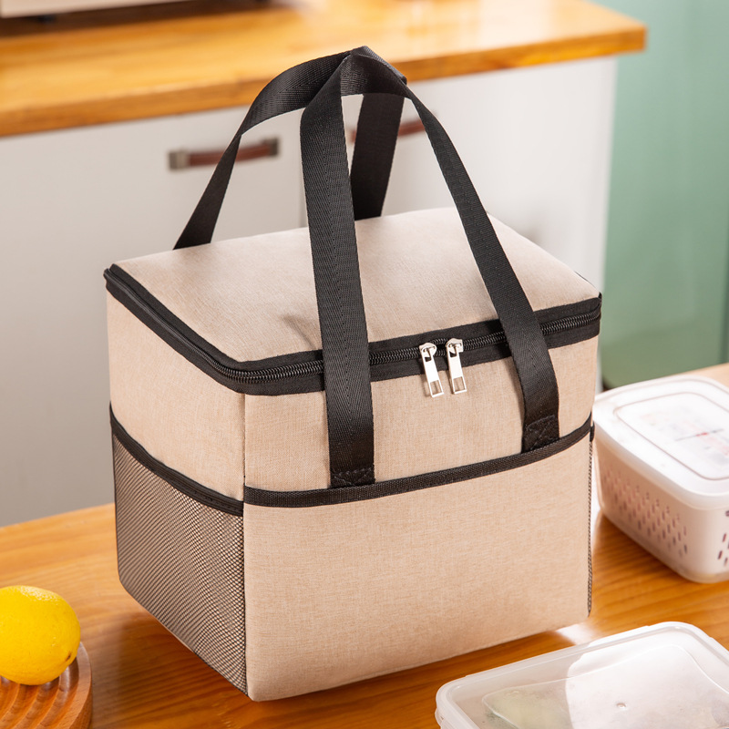 Thermal Cooler Ice Bags Work Lunch Box Bag Food Carrier Portable Travel Picnic Insulated Handbags for Women Men Shoulder Bag: Ivory