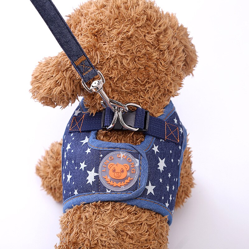 Justerbar hundesele snor sæt åndbar hvalpeseler stropper bælte udendørs træning gåture sikkerhedsvest kæledyr produkter: Cowboy hvid stjerne / Buste omkring 44cm
