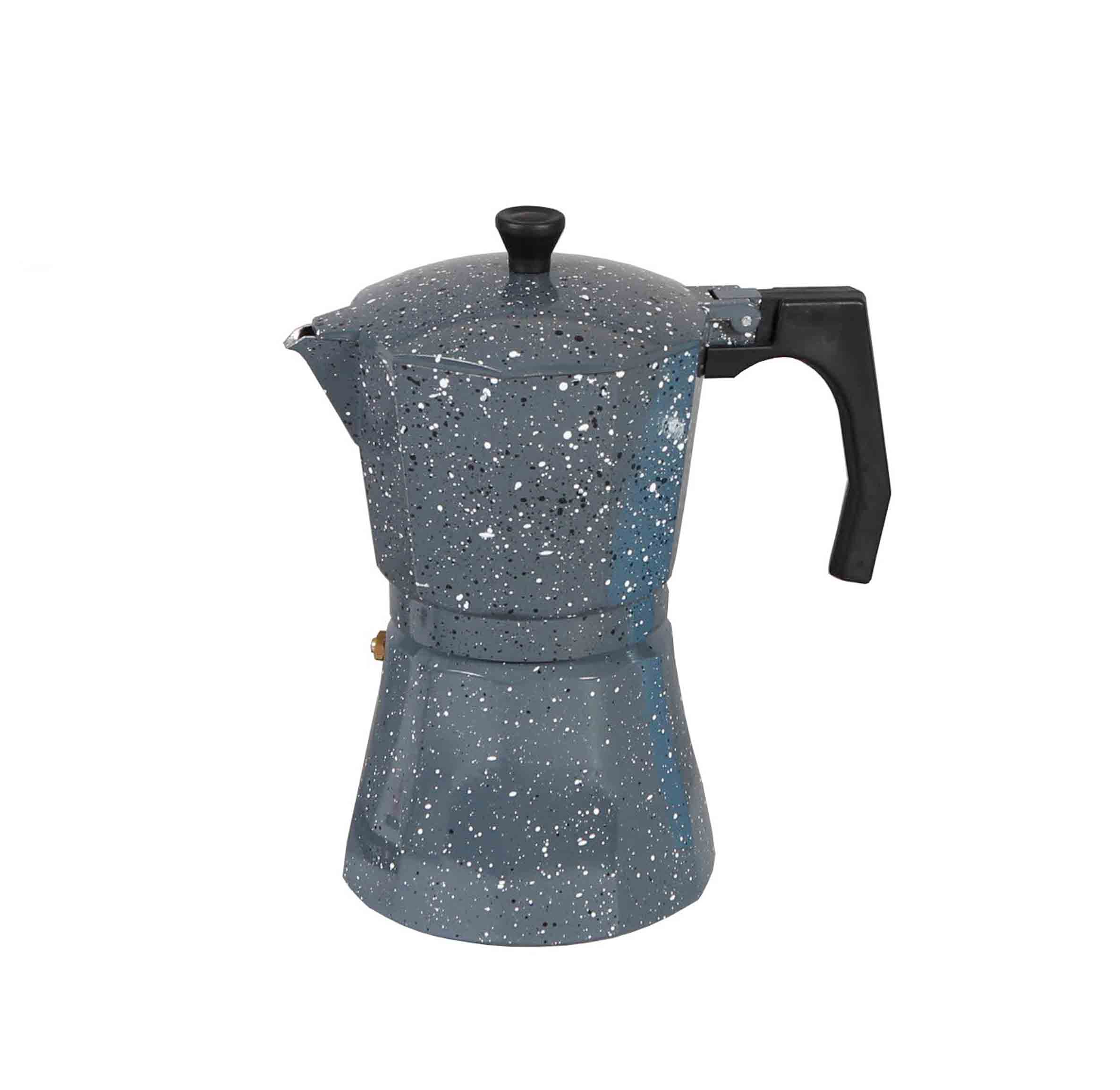 Cafetera italiana clásica aluminio revestido de mármol 9 o 12 Tazas | 3 colores | cafetera Moka vitrocerámica (marrón): Gray 9 cups