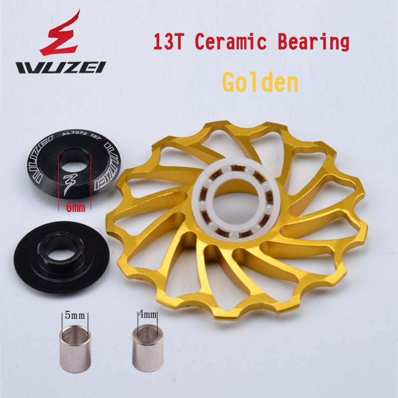 WUZEI — 2 pièces, roue dentée et galet pour dérailleur arrière, à 11, 12 et 13 dents, en céramique et alliage aluminium, pour vtt, guide poulies en céramique: 13T golden