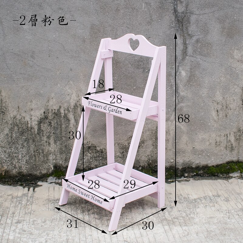 Installatie-Gratis Amerikaanse Retro Multi-Layer Massief Houten Groene Planten Ladder Bloem Stand Balkon Floor Type Ladder Plant: Two Pink spot