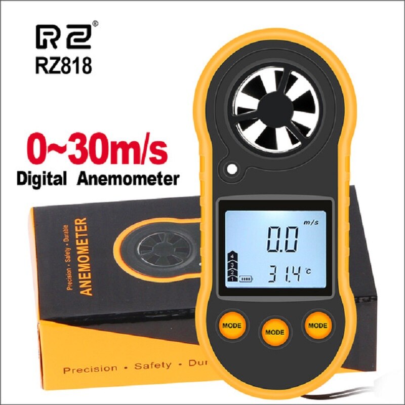 RZ Portable Anemometer Thermometer Wind Speed Gauge Meter Anemometro Windmeter 30m/s LCD Digital Hand-held Measure Tool GM816: RZ818