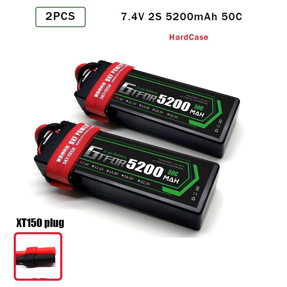 GTFDR 5200mAh Lipo Battery 7.4V 50C 2S LiPo RC Battery Deans XT60 EC5 for RC Evader BX Car Truck Truggy Buggy Helicopt: 2PCS5200HARDXT150