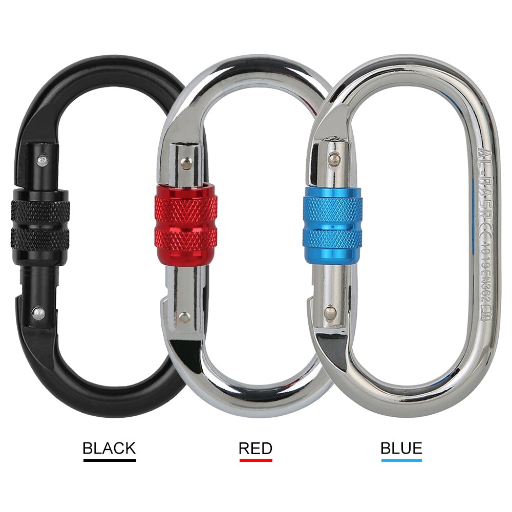 25KN Climbing Carabiner Screw Locking Gate Carabiner Heavy Duty O-shape Steel Hammock Buckle Climbing Hiking Accessories