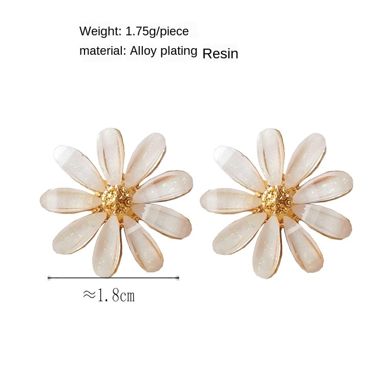 Women Spring Summer Temperament Small Fresh White Flowers Clip On Earrings Simple Small Daisy Earrings Pierced Ear Clip Female