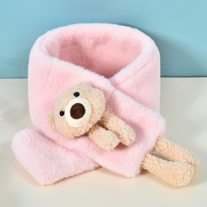 Unisexe printemps hiver enfants mignon fausse fourrure fruits lapin en plein air garder au cou écharpe bébé garçons filles doux foulards pour les enfants: Pink bear