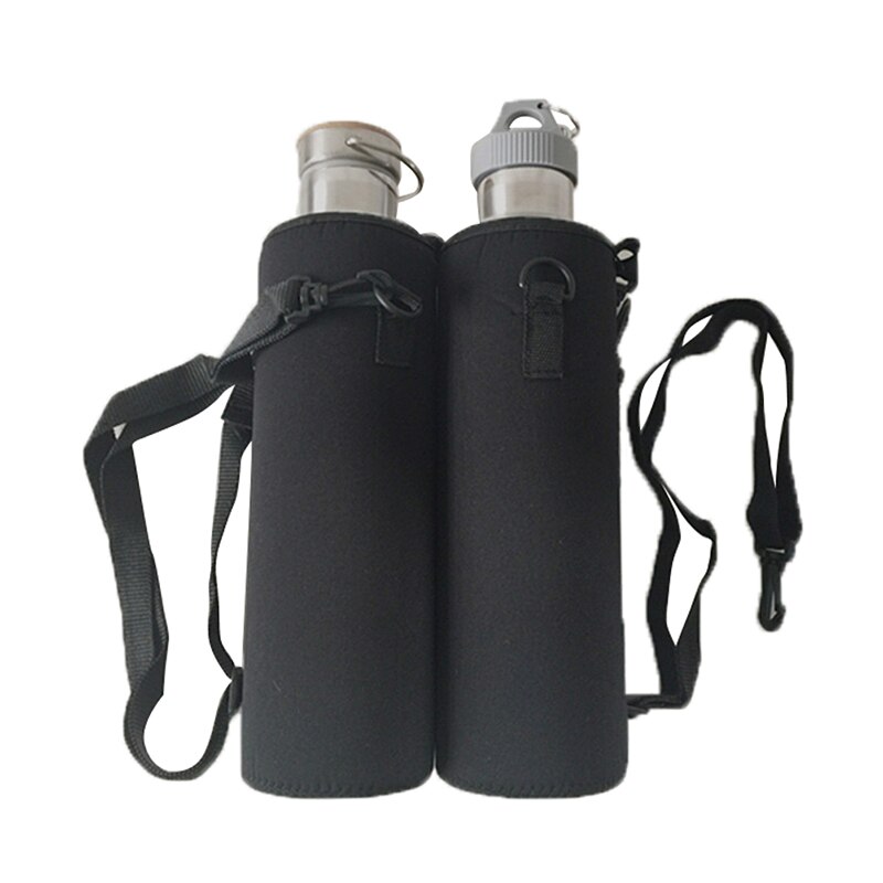 1000Ml Zwart Schouderriem Water Fles Cover Bag Pouch Strap Neopreen Water Bottle Carrier Geïsoleerde Tas Pouch Houder