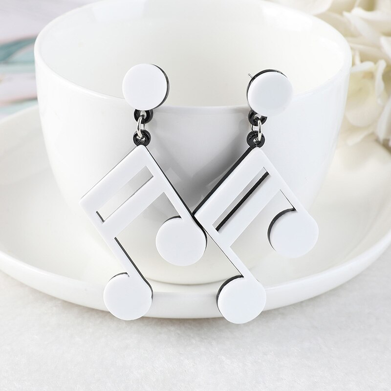 1Pair Music Note Stud Earrings Flatback Musical Symbols Jewelry for Women and Children: White 1