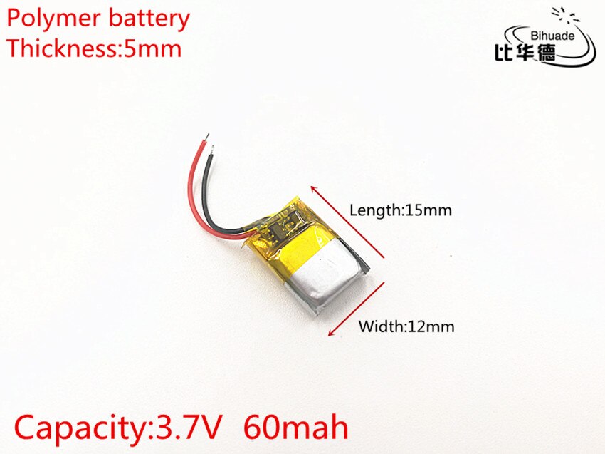 10x Rechargeable Li-Po Battery - 3.7V 60mAh 501215 - For MP3/MP4 Players, Toys, Bluetooth Devices
