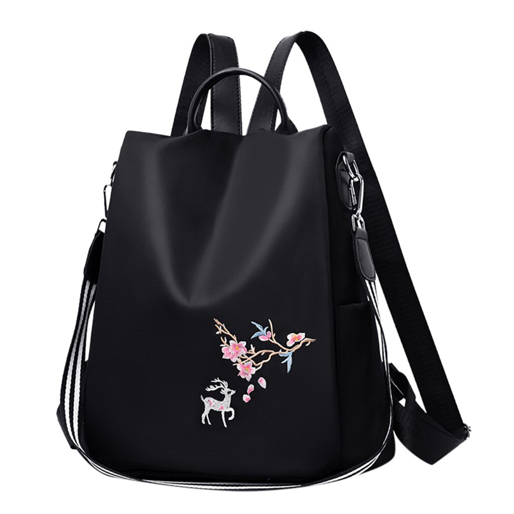 Women Messenger Bag School Backpacks Embroidery Pattern Black Backpacks Vintage Harajuku Nylon Backpack For Women#g30: Pink