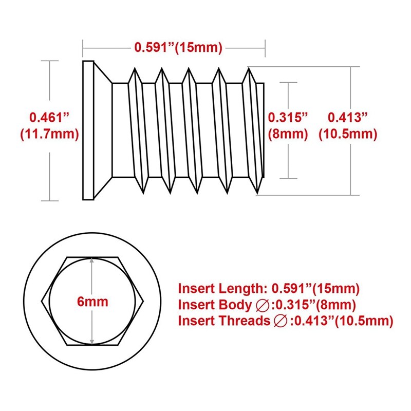 100Pcs M6 X 15Mm Meubels Schroef In Moer Schroefdraad Hout Inserts Bolt Fastener Connector Hex Socket Drive
