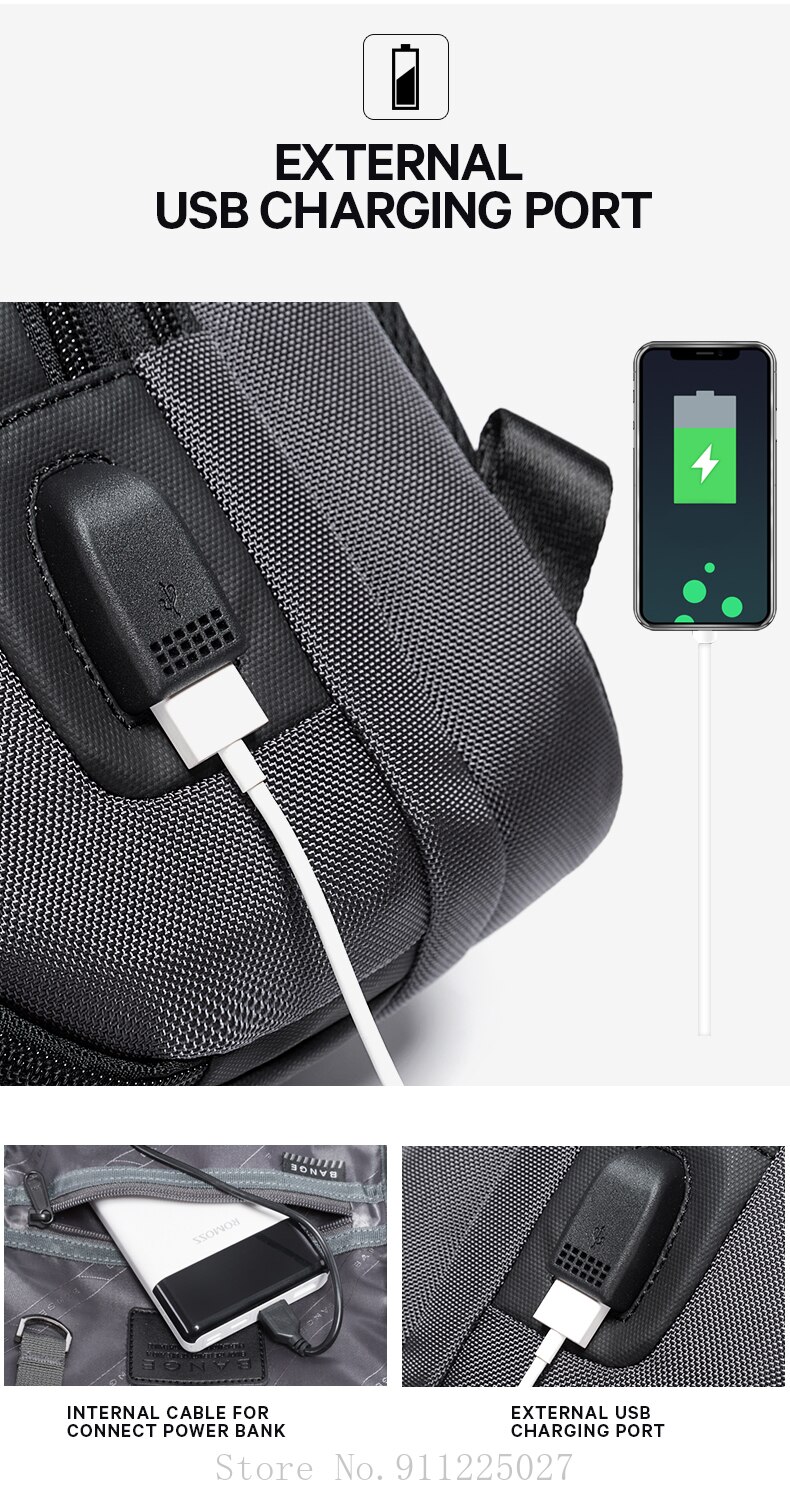 Xiaomi Cross Body Shoulder Sling Bag Waterproof USB Charging Chest Packs Men Sports Outdoor Leisure Crossbody Trip Pack