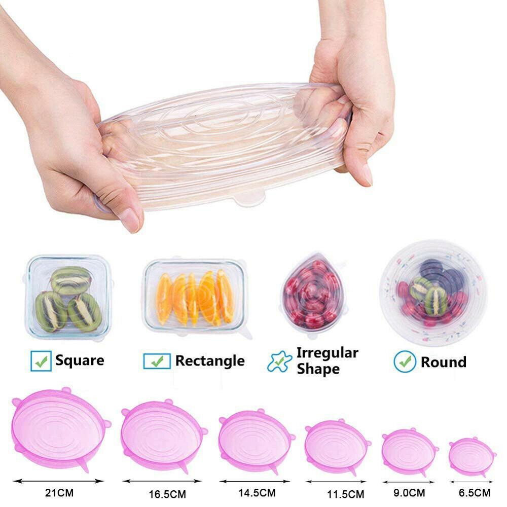 6pcs/set Reusable Silicone Stretched Food Lids Cookware Cap Vacuum Sealed Fresh Cover
