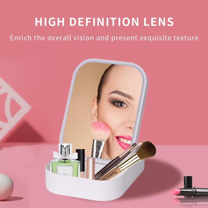 Multifunctional Makeup Mirror with Case Storage Led Makeup Mirror Portable Folding Mirror Desktop Single-Sided Mirror