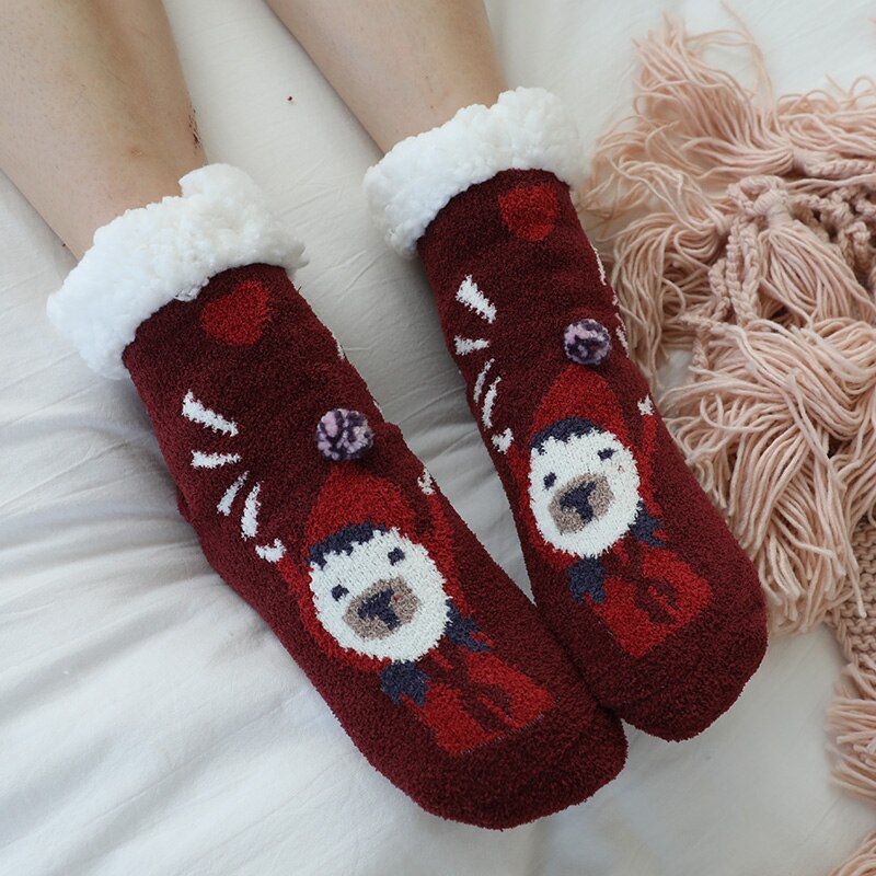 Kids Anti Slip Cashmere Christmas Socks Toddler Child Boys Girl Baby Winter Thick Warm Cartoon Animal Parent-child Thermal Sock